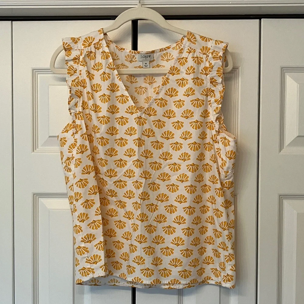 J. Crew Yellow Shell Print Blouse - Picture 1 of 8